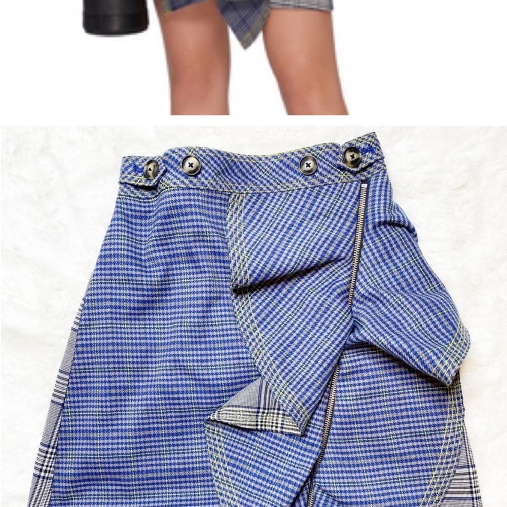 Self-Portrait Multicolor Plaid Ruffle Zip Front Mini Skirt Size 2